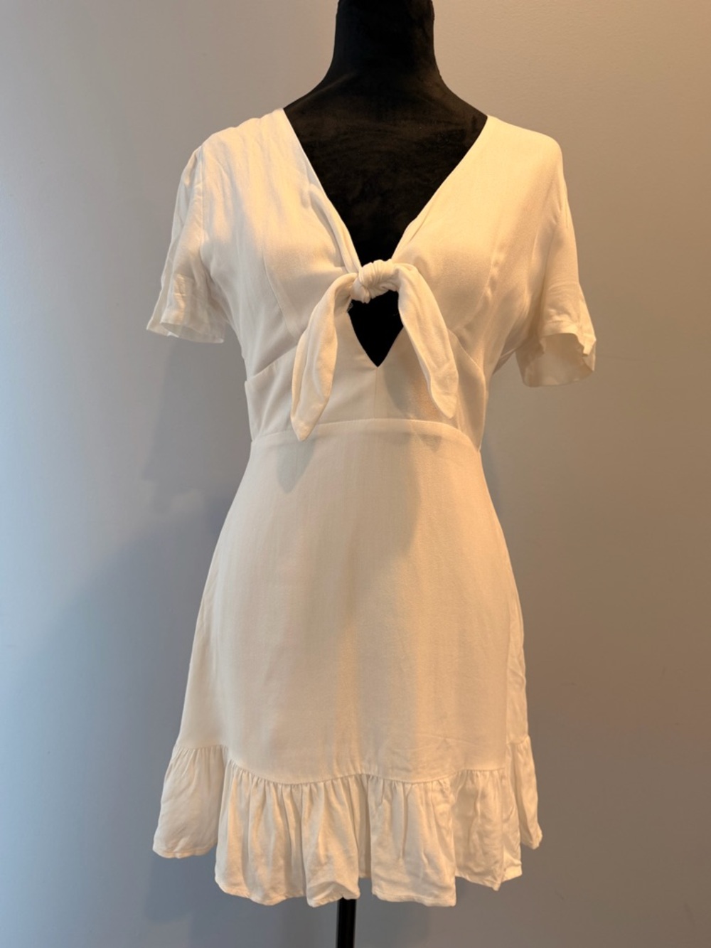 Cotton Candy Cream Tie-Front Ruffle Mini Dress Perfect for Graduation